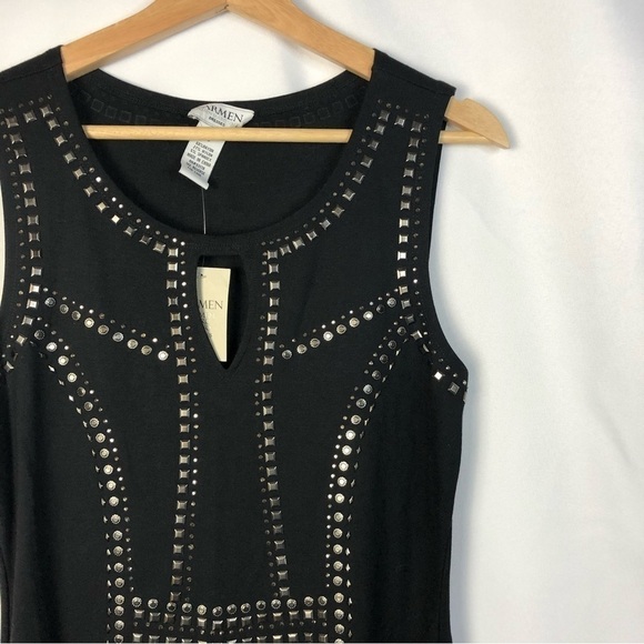Carmen Marc Valvo Black Gold Studded Sleeveless Sheath Dress S - Picture 3 of 4